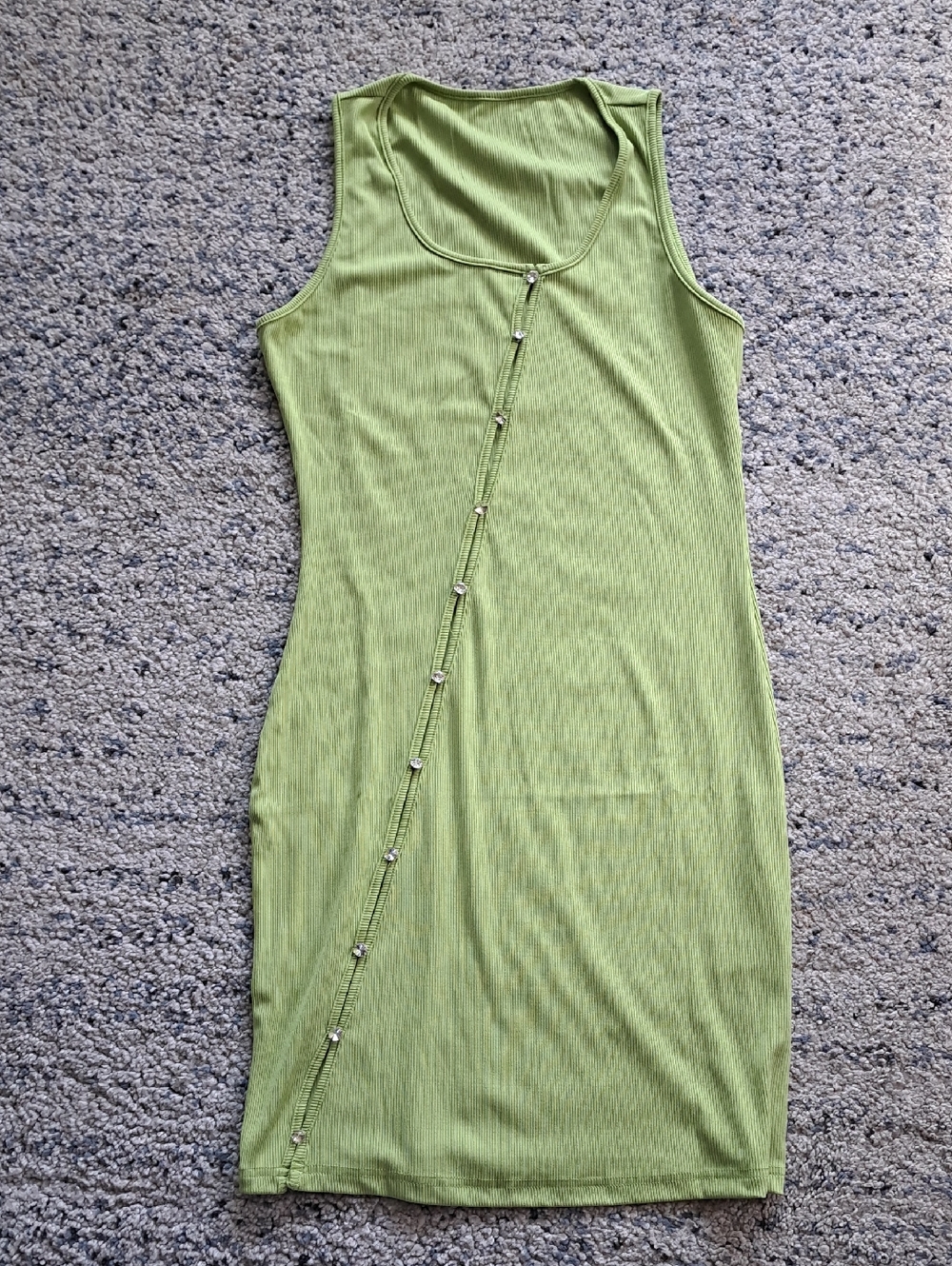 SHEIN Light Green Ribbed Sleeveless Midi Dress with Diagonal Beaded Trim